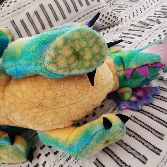 Melissa Doug Jumbo Plush Dragon 33" Rainbow Friendly Long Tail Winged Retired - Picture 10 of 11